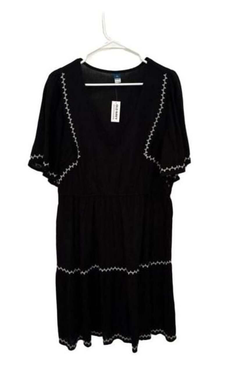 Old Navy Waist-Defined Embroidered Tiered Mini Dress Black L Tall